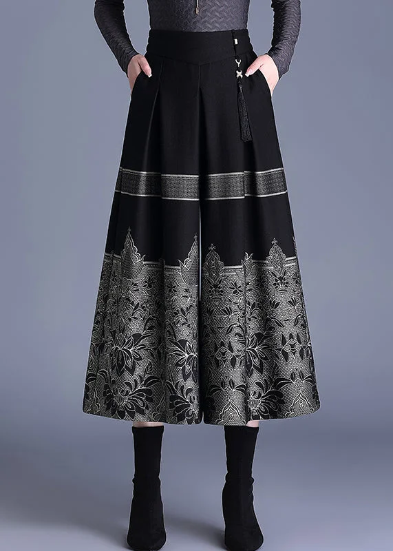 Jacquard Black High Waist Woolen Maxi Skirt Spring