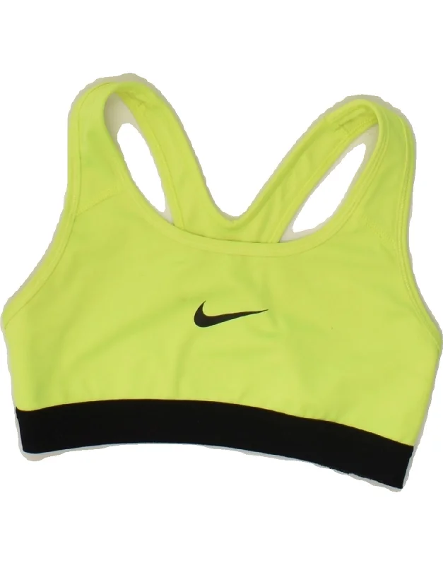 NIKE Womens Dri Fit Graphic Sport Bra Top UK 4 XS Green