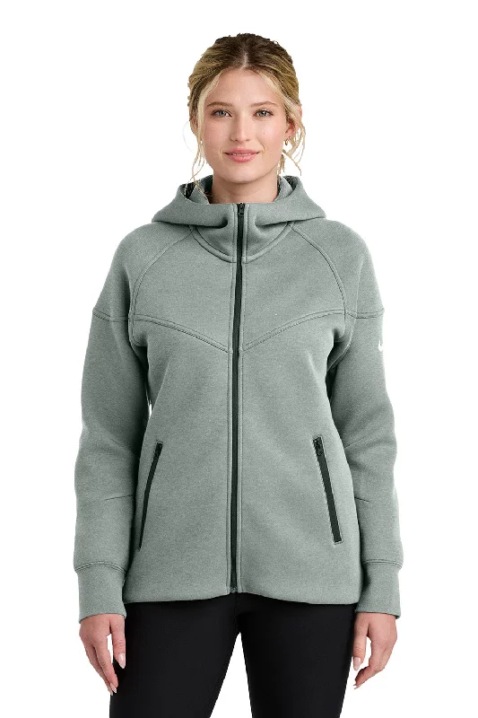 Nike Womens Tech Fleece Full Zip Hooded Sweatshirt Hoodie w/ Pockets - Heather Dark Grey - New