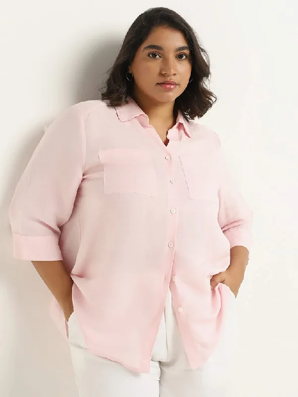 Gia Plain Light Pink Cotton Blend Shirt