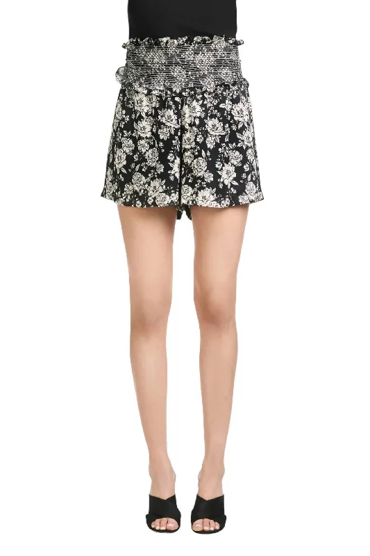 Charlotte Shorts In Black & Ivory Small Peony