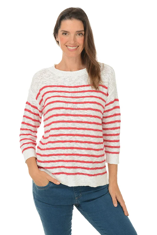 Red Striped Boat Neck Sweater