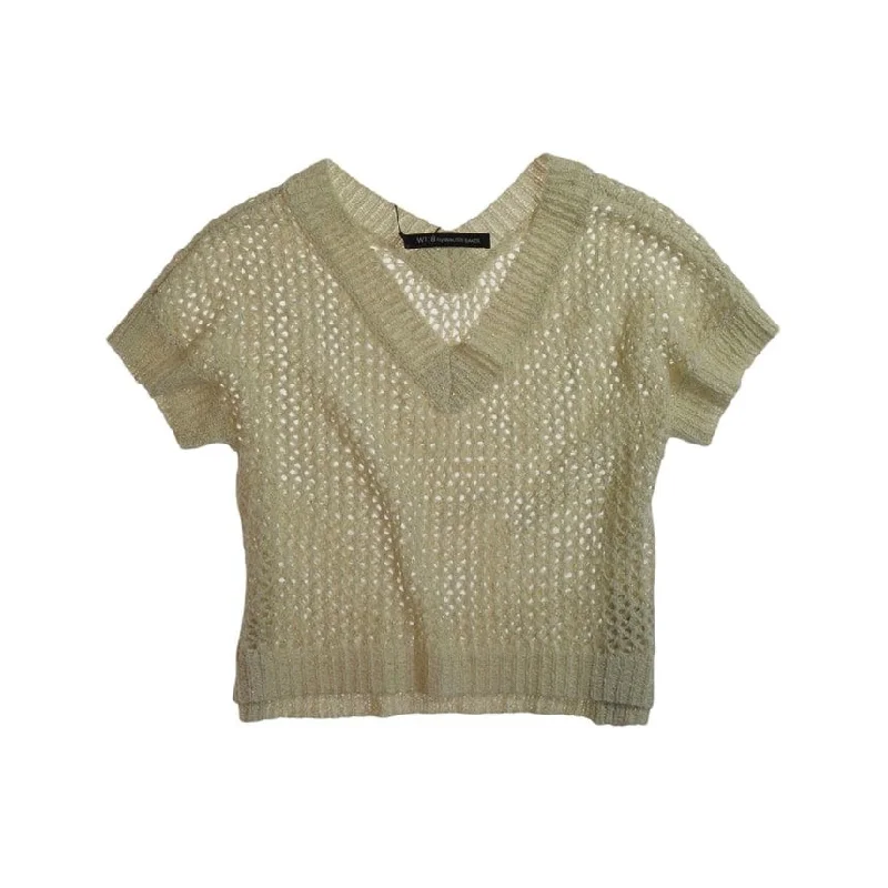 W118 Womens Glittery V-Neck Mesh Knit Sweater