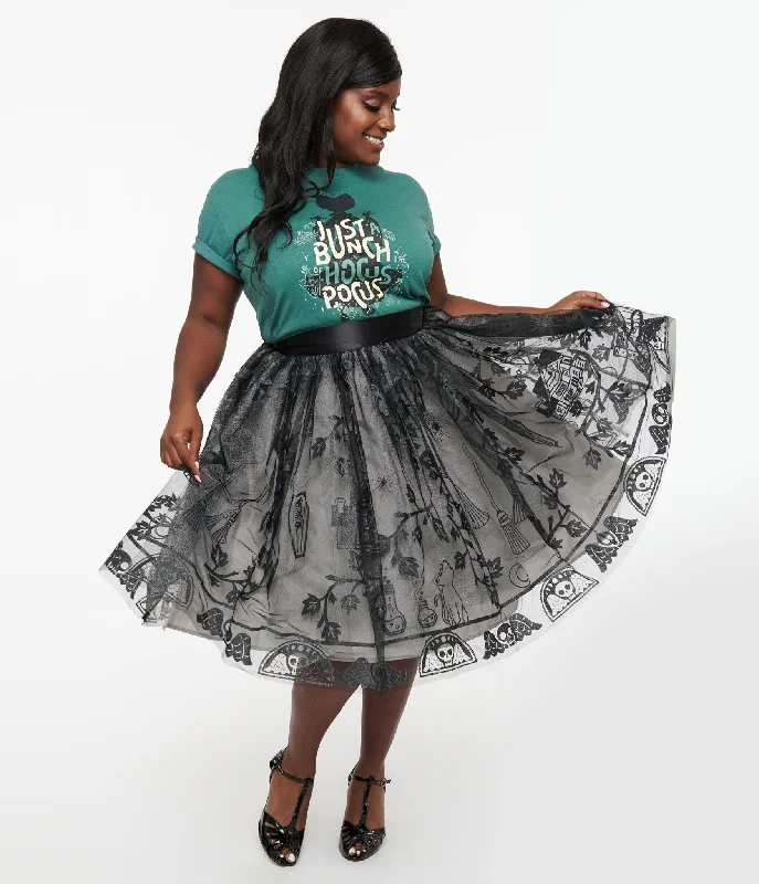 Disney Hocus Pocus Collection by Unique Vintage Plus Size Black Hocus Pocus Glitter Tulle Flare Skirt