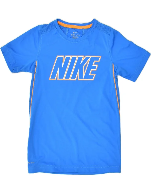 NIKE Womens Dri Fit Graphic T-Shirt Top UK 10 Small Blue Polyester