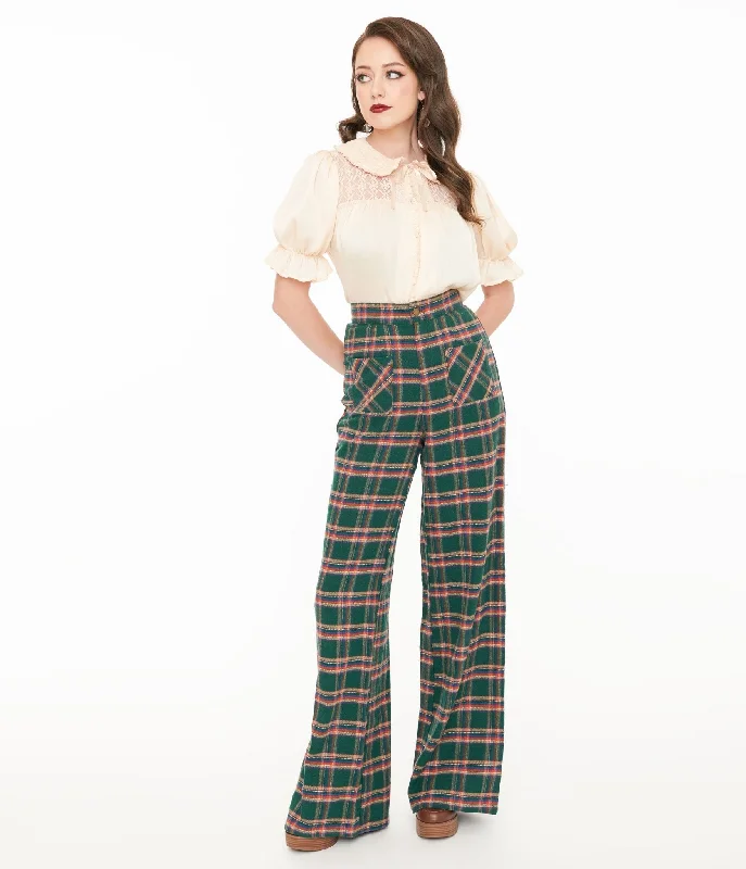 Smak Parlour 1960s Green & Red Plaid Wide Leg Trousers