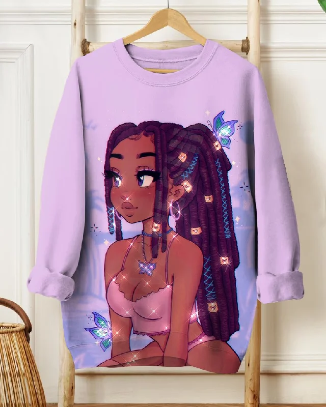 Braid Girl Butterfly Crewneck Sweatshirt