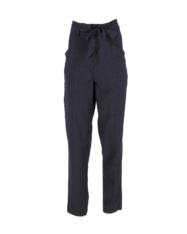 Isabel Marant Etoile Tie-Waist Trousers in Navy Blue Wool