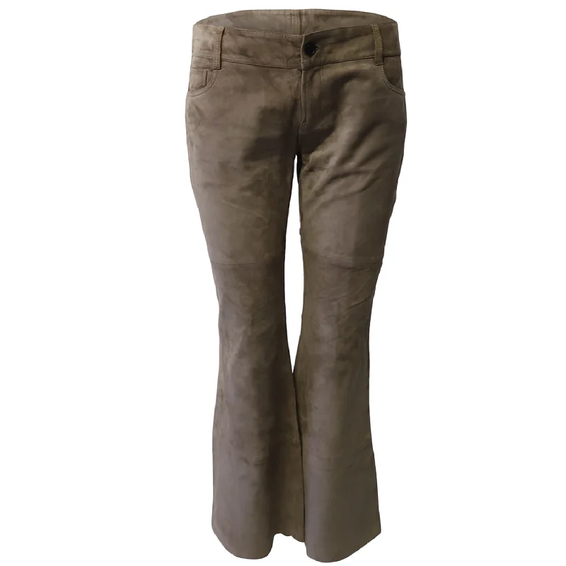 Joseph Suede Bellbottom Pants in Brown Lambskin