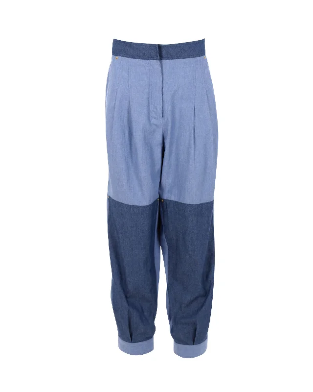 Loewe Patchwork Wide-leg Denim Pants in Blue Cotton