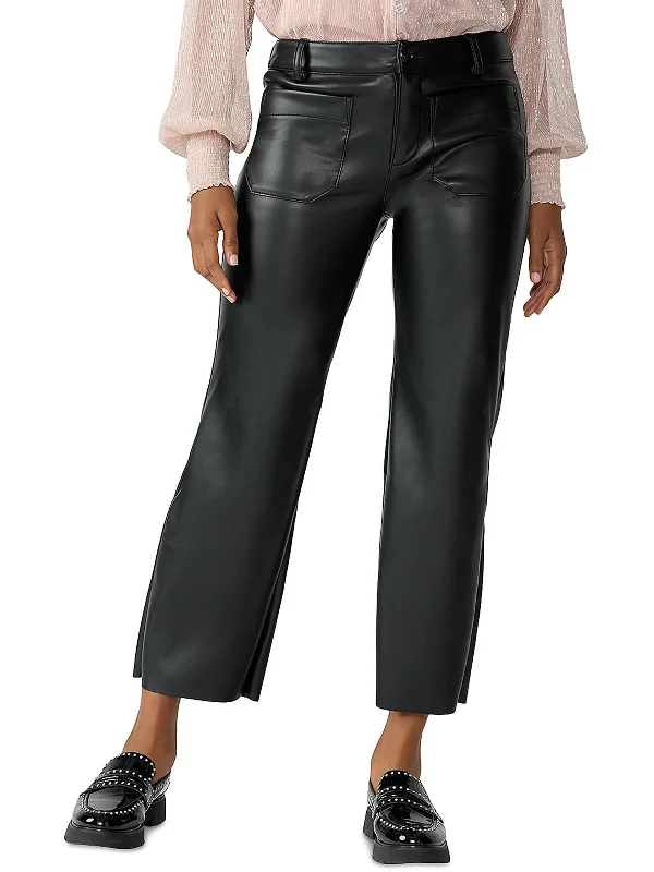 Marine Womens Faux Leather Crop Ankle Pants