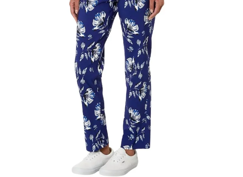 Pull On Ankle Pant Print In Blue Flower