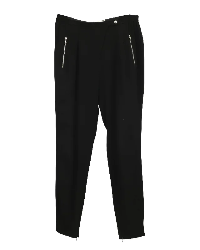 Sandro Paris Straight Trousers with Zip Pocket in Black Viscose