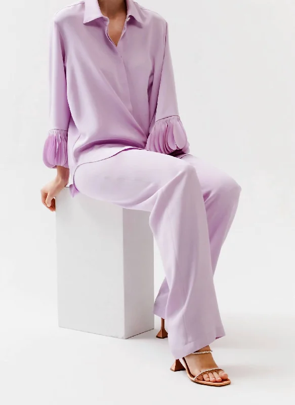 Slim Leg Pull-On Pant In Lilac Silk Crepe