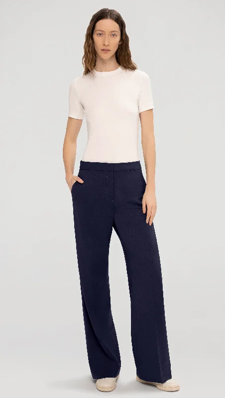 Wide Leg Trouser in Seasonless Wool | Navy