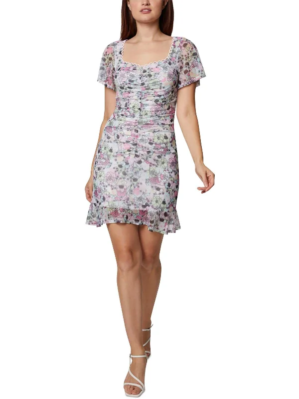 Womens Mesh Floral Mini Dress