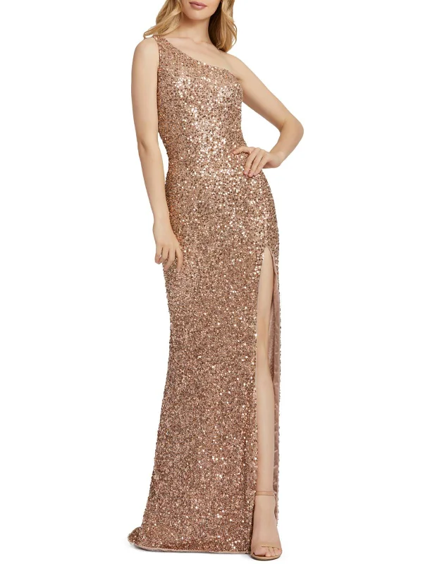 Womens Sequined Cut-Out Evening Dress