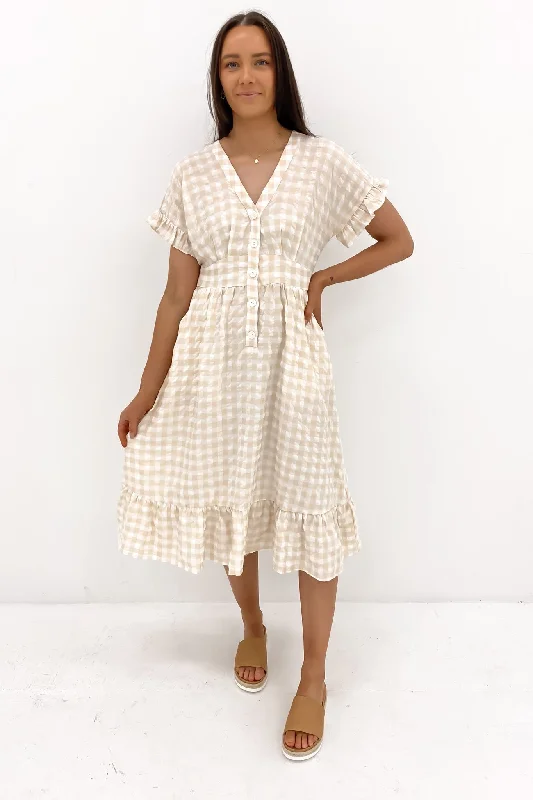 Wren Midi Dress Latte Gingham